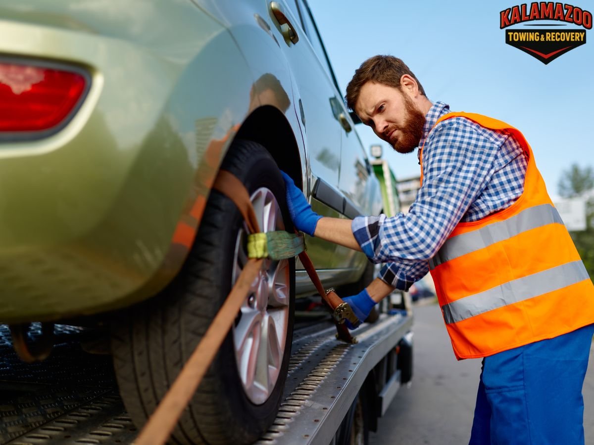 Driver discovering their car has been towed from a Kalamazoo MI street